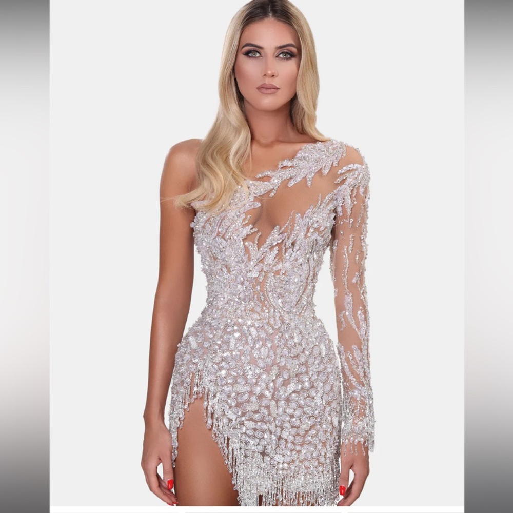 Albina Dyla Short silver one sleeved dress